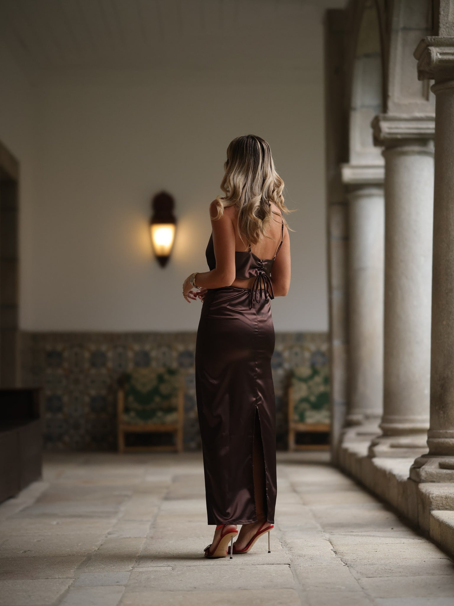 Brown Long Silk Francesca Dress