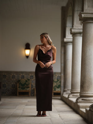 Brown Long Silk Francesca Dress